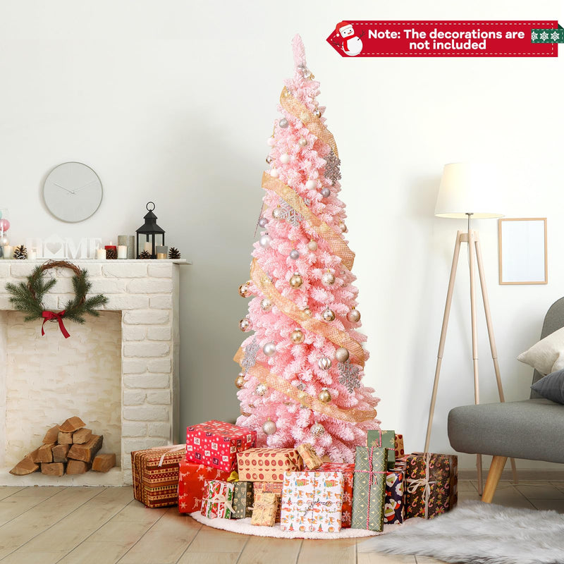 Load image into Gallery viewer, Goplus 6ft Pink Slim Pencil Christmas Tree, Artificial Unlit Skinny Xmas Full Tree with 460 Branch Tips