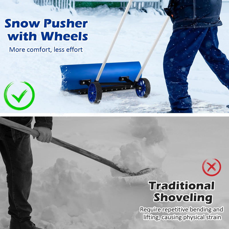 Load image into Gallery viewer, Goplus Snow Shovel for Driveway, Aluminum Snow Pusher with Wheels & 37.5” Extra Wide Bi-Directional Blade