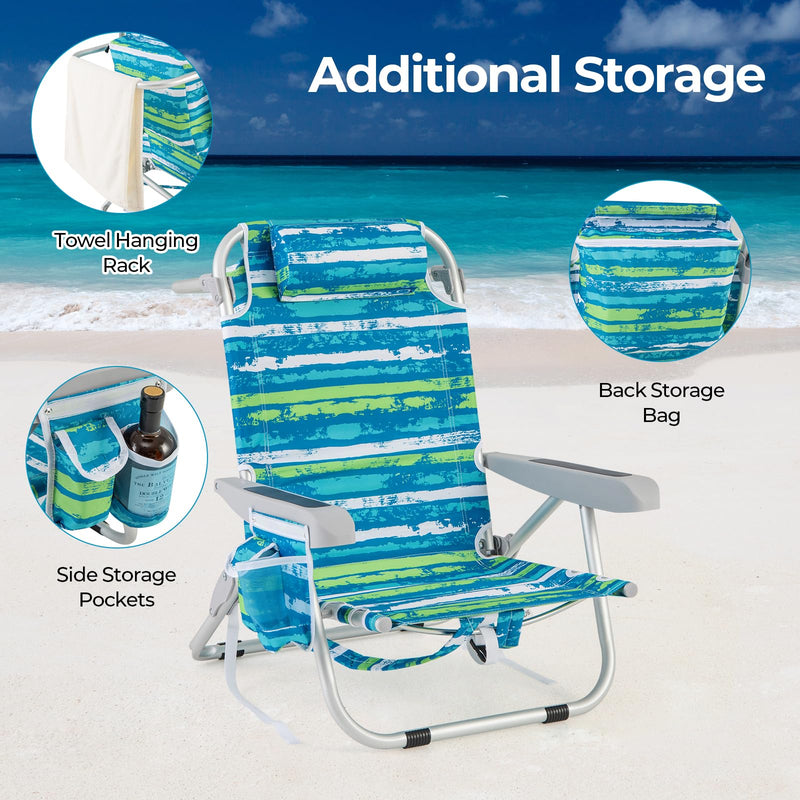 Load image into Gallery viewer, Goplus Folding Backpack Beach Chairs, Aluminum Sling Camping Chair with 5-Position Backrest, Towel Hanging Rack