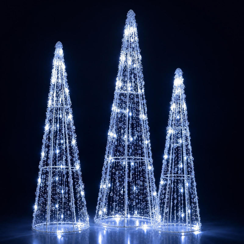 Load image into Gallery viewer, Goplus Christmas Tree Decoration | Set of 3 Lighted Glittered Cone Trees