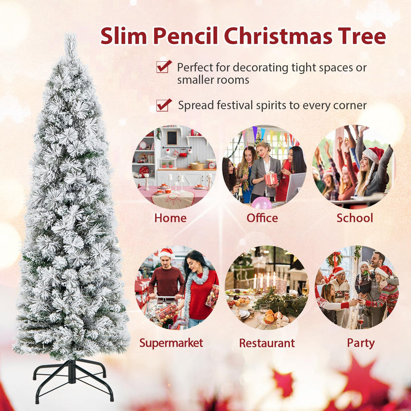 Load image into Gallery viewer, Goplus Pre-Lit Snow Flocked Pencil Christmas Tree for Home Office Holiday Decor