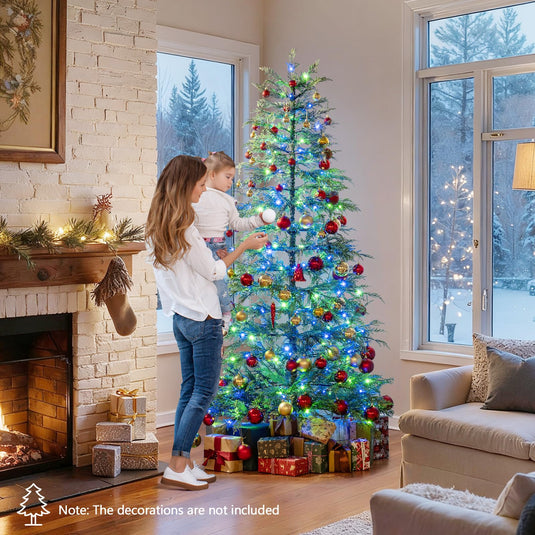 Goplus 6.5FT / 7.5FT Pre-Lit Hinged Sparse Xmas Fir Tree with Multicolored LED Lights