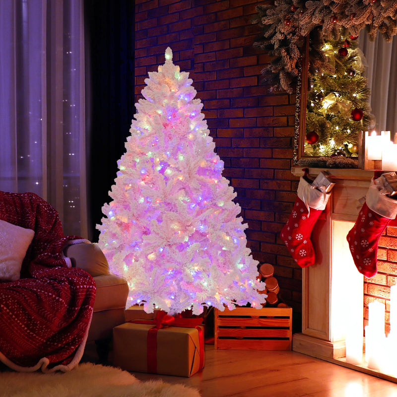 Load image into Gallery viewer, Goplus 6FT Pink Pre-lit Christmas Tree, Hinged Snow Flocked Artificial Xmas Tree, Seasonal Holiday Decoration for Office Home