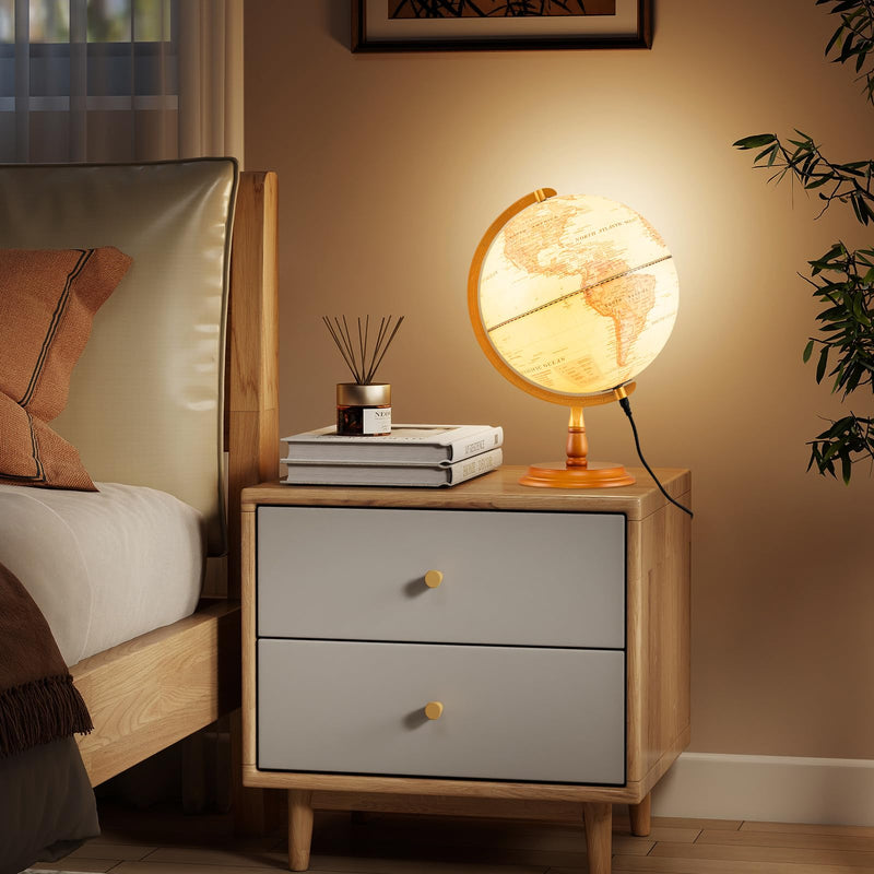 Load image into Gallery viewer, Goplus 12 Inch Antique Light up Rotating Globe Night Lamp with Wooden Stand