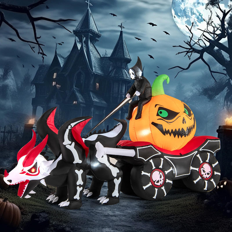 Load image into Gallery viewer, Goplus 9 FT Halloween Inflatable Outdoor Decoration, Blow up Grim Reaper Driving Pumpkin Carriage