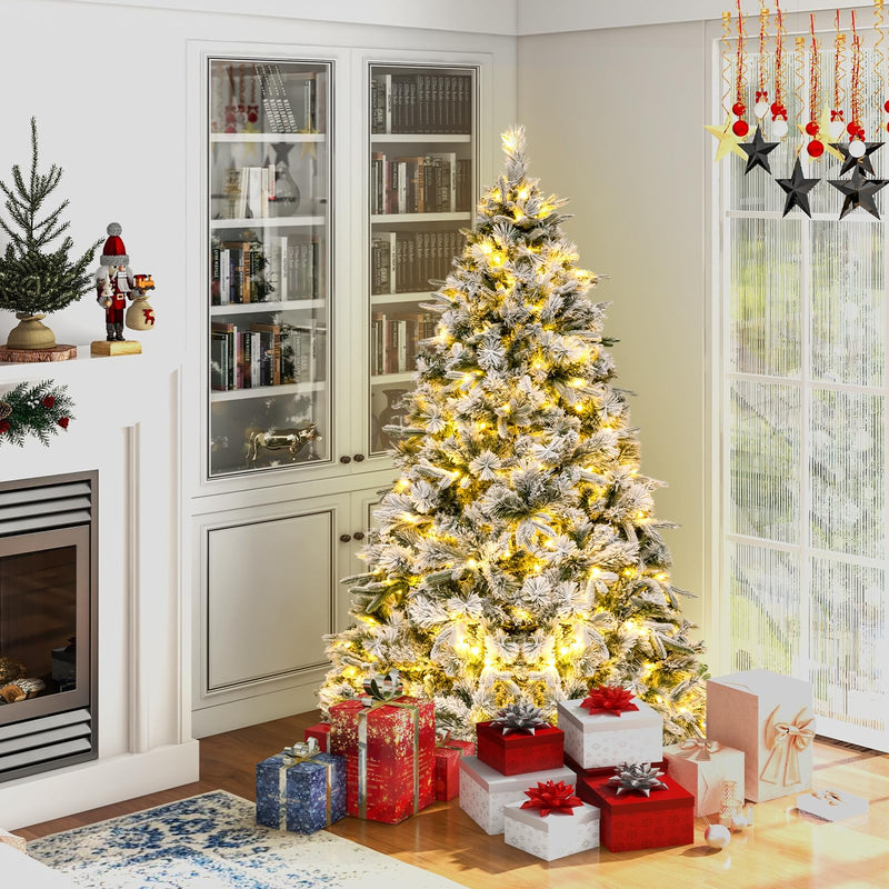 Load image into Gallery viewer, Goplus 6ft Pre-Lit Snow Flocked Artificial Christmas Tree, Pine Needles, for Holiday Party Office Home Decor