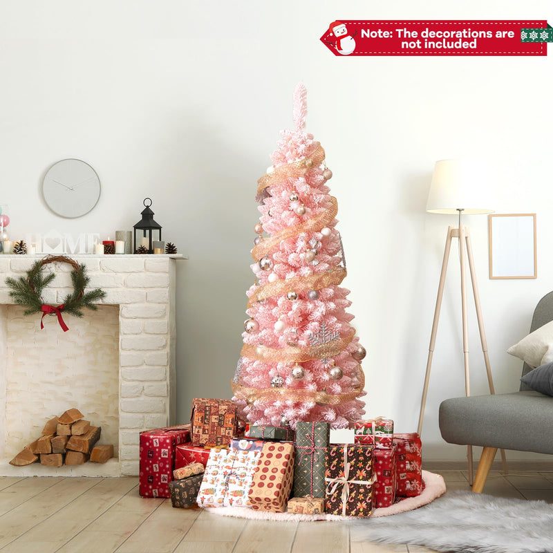 Load image into Gallery viewer, Goplus 5ft Pink Slim Pencil Christmas Tree, Artificial Unlit Skinny Xmas Full Tree with 328 Branch Tips