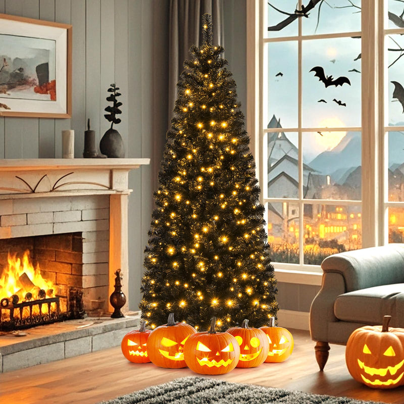 Load image into Gallery viewer, Goplus Black Pencil Christmas Tree, Pre-lit Artificial Halloween Tree