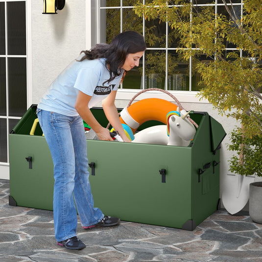 Goplus Outdoor Storage Box, 174 Gallon All Weather Outside Storage Container w/Convenient Handles