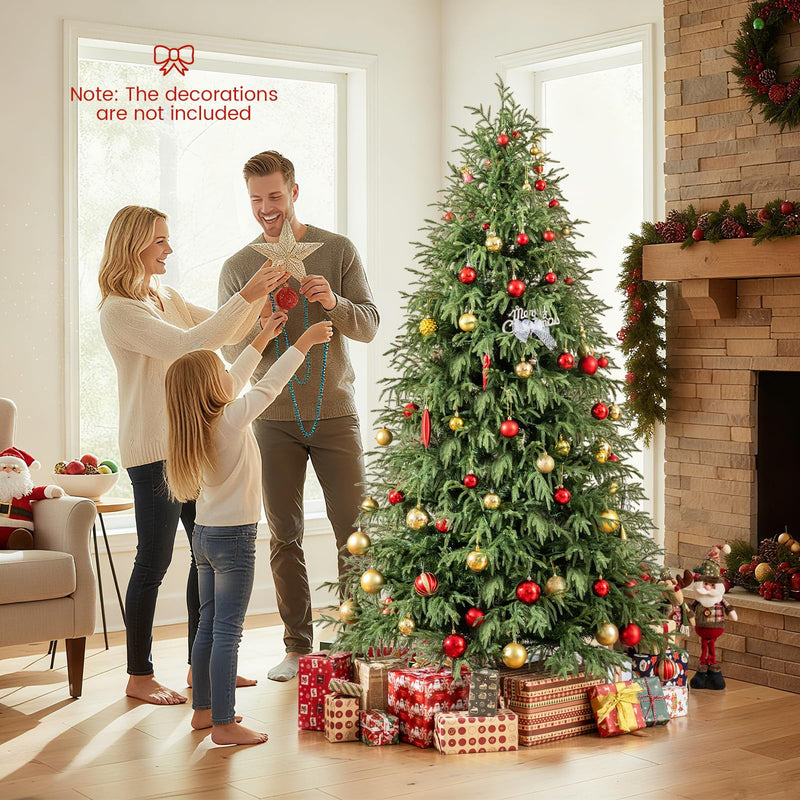 Load image into Gallery viewer, Goplus 7 FT Pre-Lit Artificial Christmas Tree, Hinged Faux Xmas Tree with 1217 Soft TPE & PVC Mixed Branch Tips