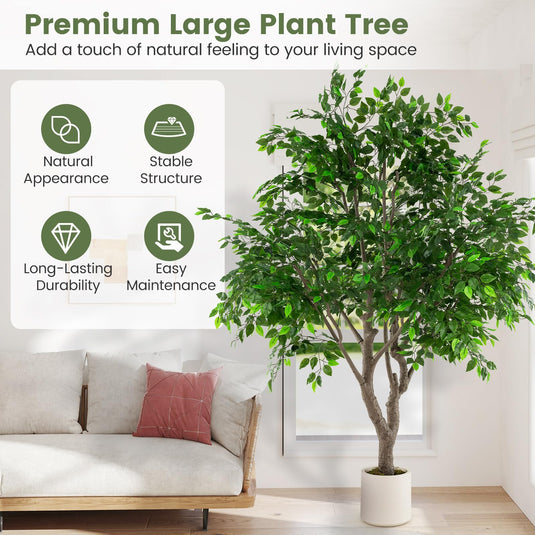 Goplus 8.2 FT Large Faux Greenery Tree with Cement-Filled Pot Realistic Trunk & Moss