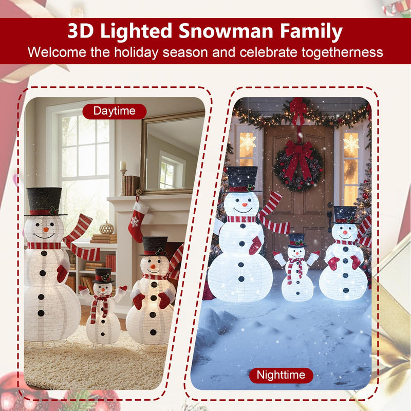 Load image into Gallery viewer, 3-Piece Pre-Lit 3D Snowman Set with 270 LED Lights