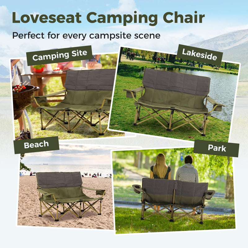 Load image into Gallery viewer, Goplus Double Camping Chair for Adults, Outdoor Folding Loveseat Camping Couch Chair(2-Person Seat)