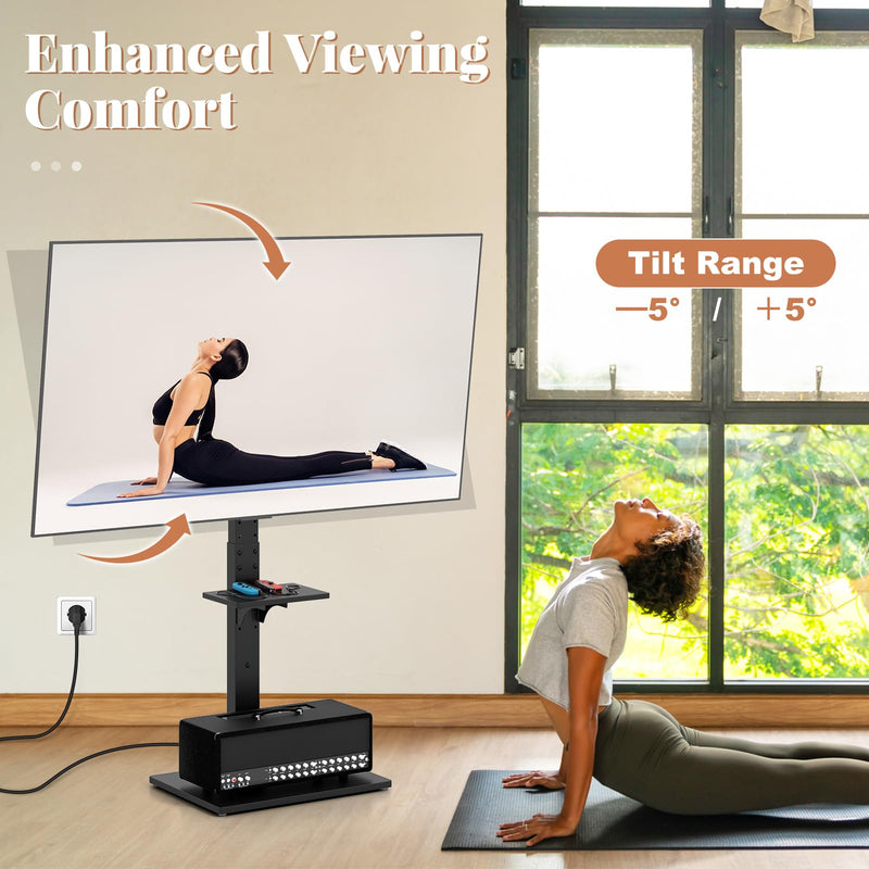 Load image into Gallery viewer, Goplus Floor TV Stand with Power Outlet, Universal TV Stand for 32-70 Inch TVs up to 110 lbs, Tilt & Height Adjustable