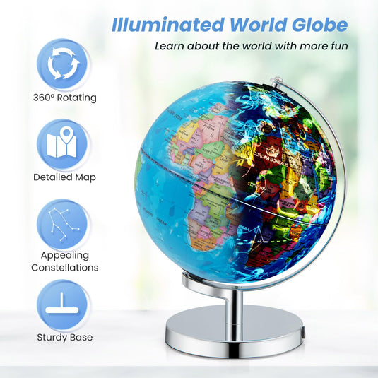 Goplus 9’’ Rotating 3 in 1 Illuminated World Globe with Constellation Stars