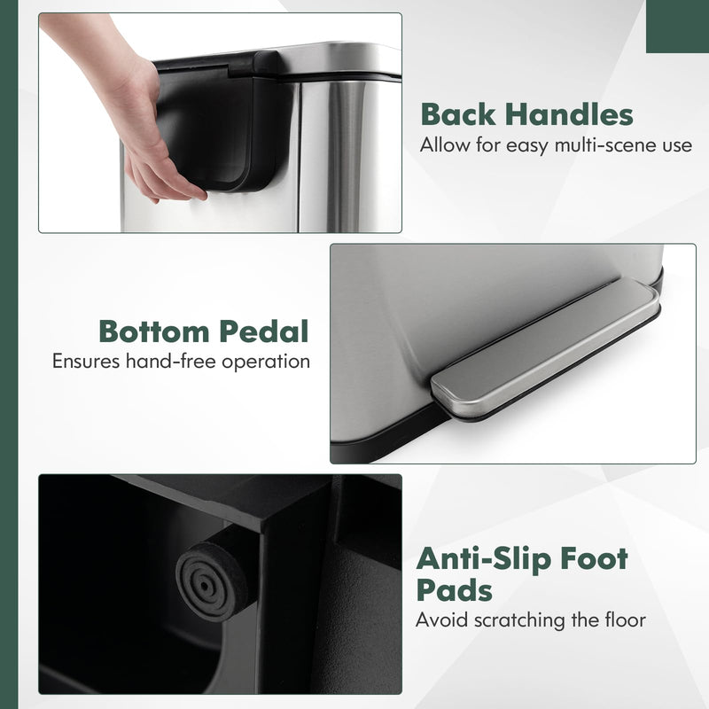 Load image into Gallery viewer, Goplus Step Trash Can Combo Set, 10.6 Gal/40 L and 1.6 Gal/6 L Stainless Steel Waste Bin