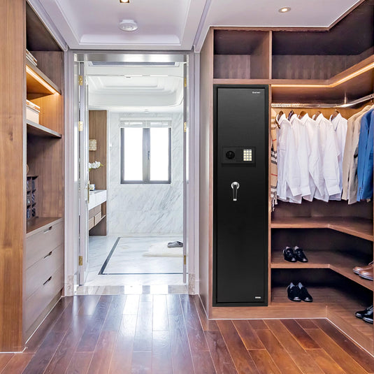 Goplus Gun Safe, 5-Gun Rifle Safe w/Ammo Lock Box