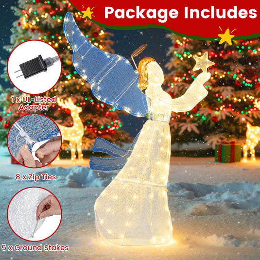 Goplus 5 Ft Lighted Christmas Angel with Star Halo Spreading Wings