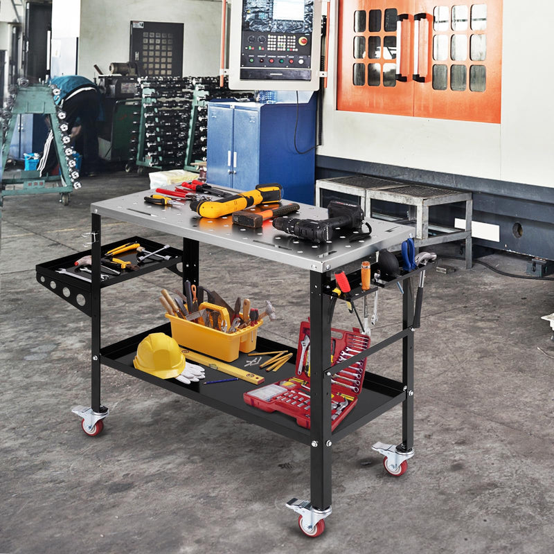 Load image into Gallery viewer, Goplus 36” x 18” Rolling Welding Table, 1200 lbs Welding Workbench on Wheels w/Tool Rack & Tray