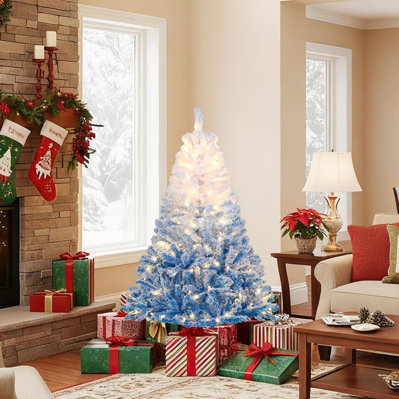 Load image into Gallery viewer, Goplus Pre-Lit Snow Flocked Christmas Tree | Artificial Hinged Xmas Full Tree