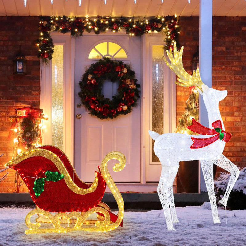 Load image into Gallery viewer, Goplus Lighted Christmas Reindeer & Sleigh Set, Light-up Xmas Decorations with 462 LED Lights