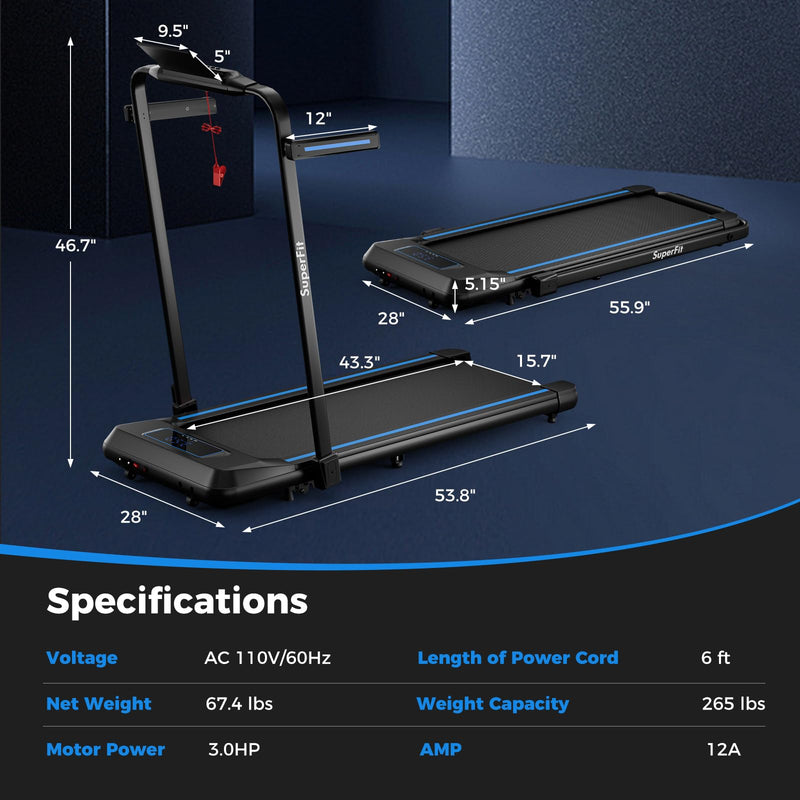 Load image into Gallery viewer, Goplus 2 in 1 Folding Treadmill with Incline, 3.0HP Walking Pad, 265lb Capacity Under Desk Treadmill with Remote Control, APP and LED Display