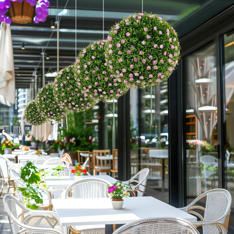 Load image into Gallery viewer, Goplus 17.5 Inch Topiary Balls Artificial Outdoor Set of 2, Faux Greenery Balls with Pink Flowers