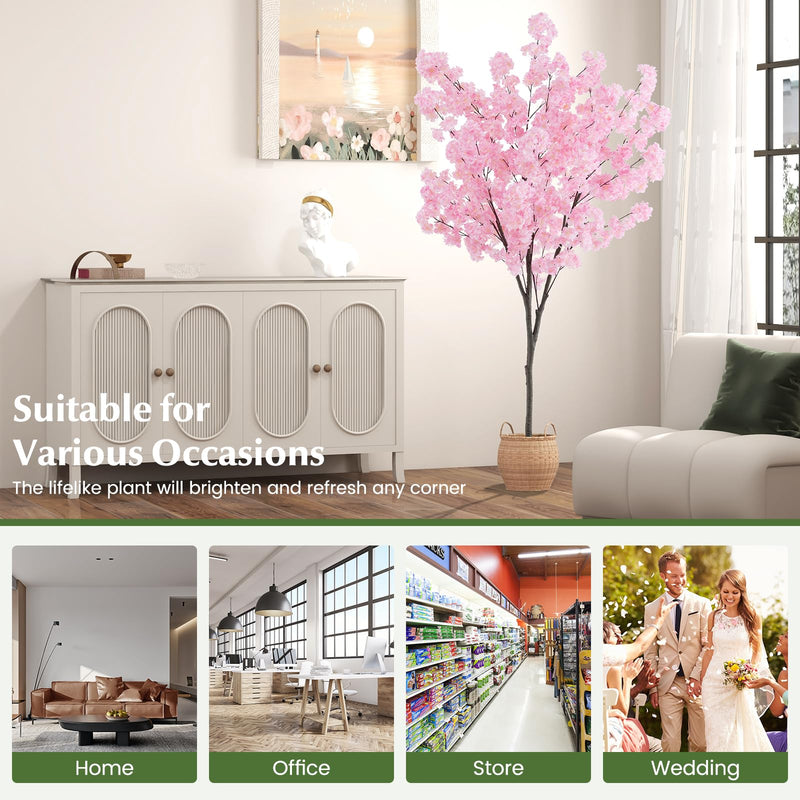 Load image into Gallery viewer, Goplus 6.5FT Artificial Cherry Blossom Tree, Pink Fake Flower Tree, Faux Floral Plant Blooming Tree in Cement Pot