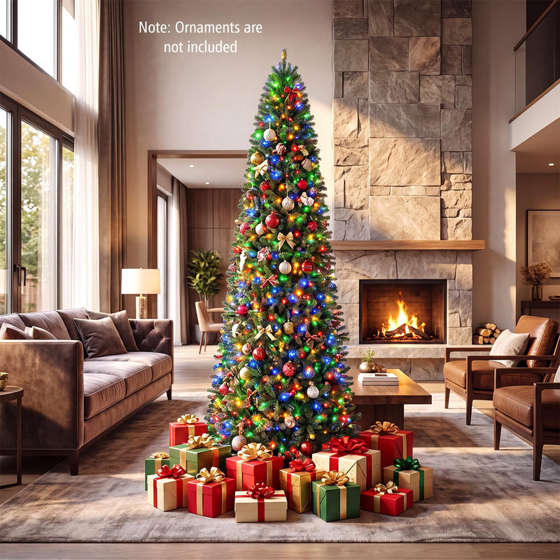 Load image into Gallery viewer, Goplus 9ft Pre-Lit Pencil Christmas Tree with 550 Lights and 9 Light-Modes