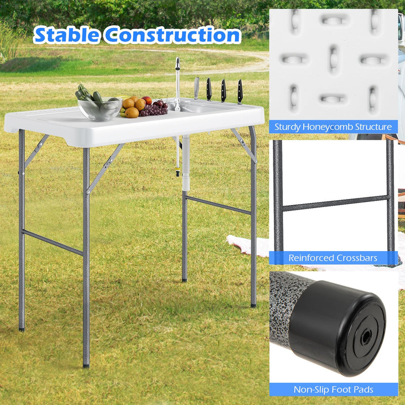 Load image into Gallery viewer, Goplus Folding Fish Cleaning Table 42.5 Inch Portable Camping Sink Table with Rotatable Faucet