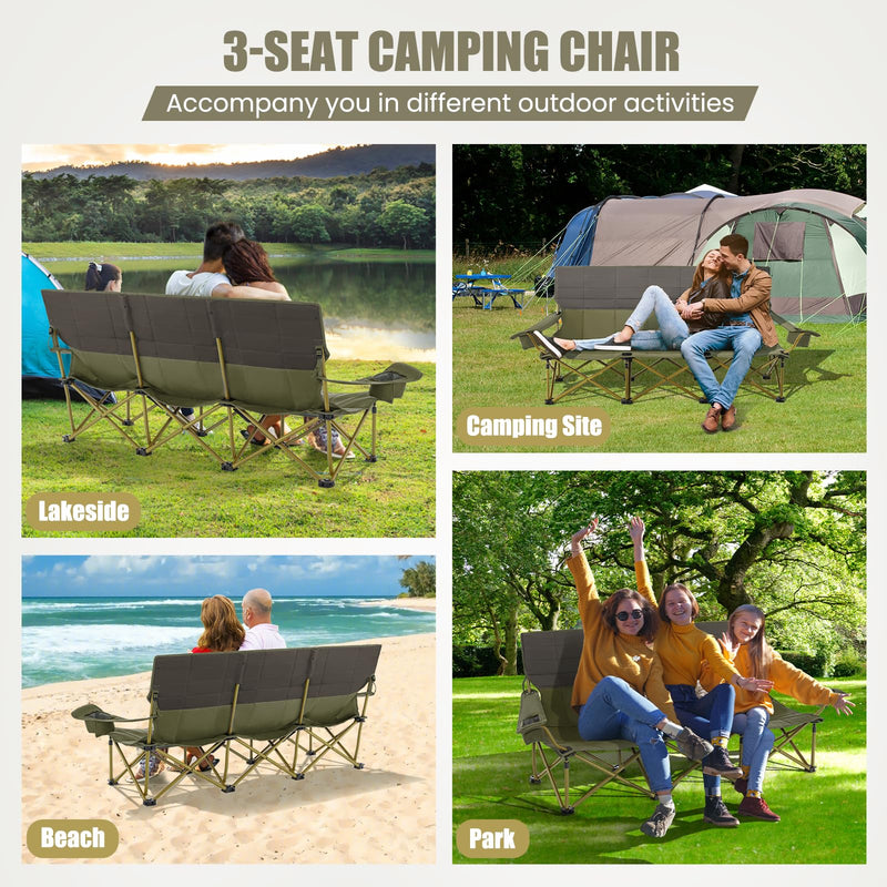 Load image into Gallery viewer, Goplus 3 Person Camping Chair for Adults, Outdoor Folding Oversized Camping Couch Chair (3-Person Seat)
