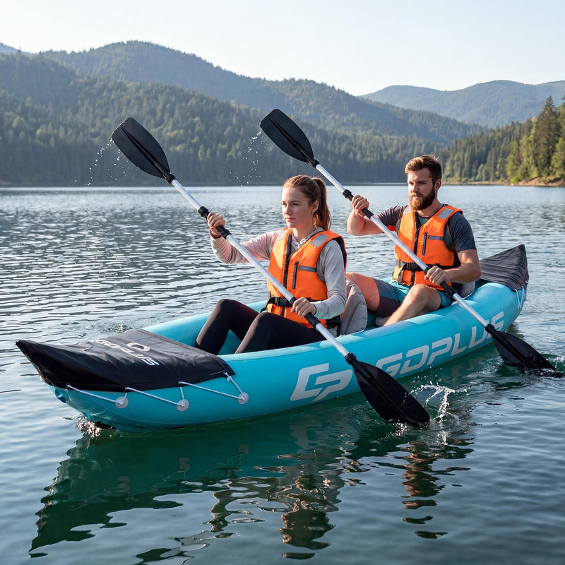 Load image into Gallery viewer, Goplus 10.5 FT Inflatable Kayak 2 Person with Aluminum Paddles Fin Seats and Foot Pump