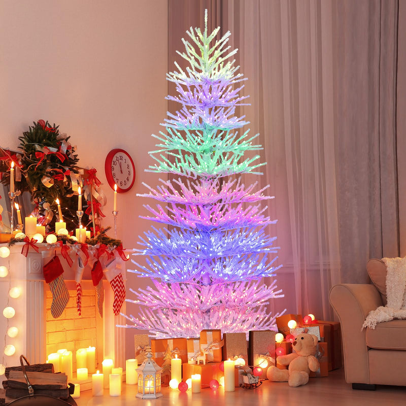 Load image into Gallery viewer, Goplus 7ft Pre-Lit Artificial Christmas Tree with 923 Multicolored LED RGB Lights