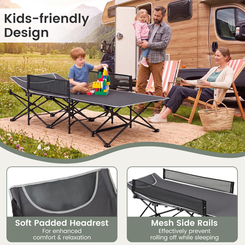 Load image into Gallery viewer, Goplus Foldable Kids Cot | Portable Travel Toddler Cot Bed with Guardrail for Outdoor Indoor