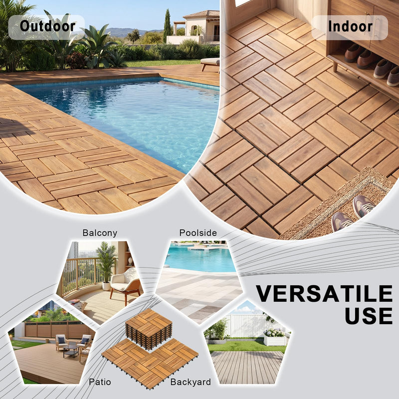 Load image into Gallery viewer, Goplus Checkered Acacia Wood Deck Tiles 12" x 12" Interlocking Floor Tiles for Patio