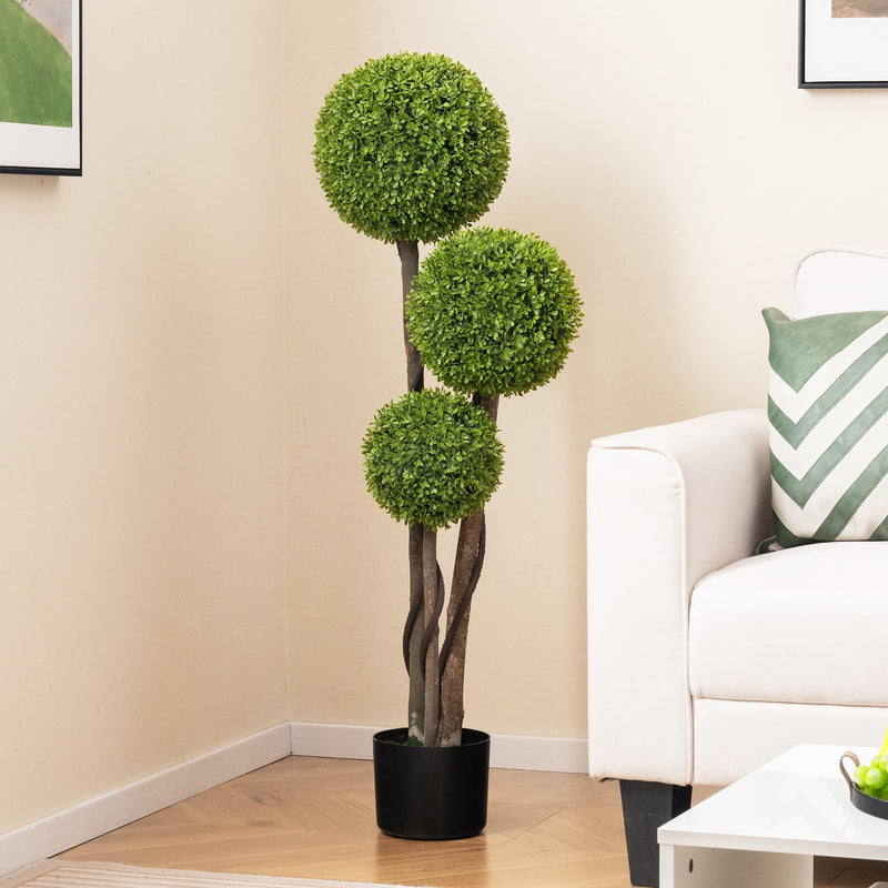 Load image into Gallery viewer, Goplus 4ft Artificial Boxwood Topiary Ball Tree, Faux Potted Plants Cypress Tree in Weighted Pot with Triple Ball