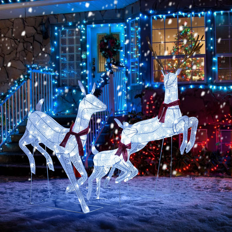 Load image into Gallery viewer, Goplus 3-Piece Large Lighted Christmas Reindeer Family, Light up Xmas Decorations w/255 LED Lights & Scarves