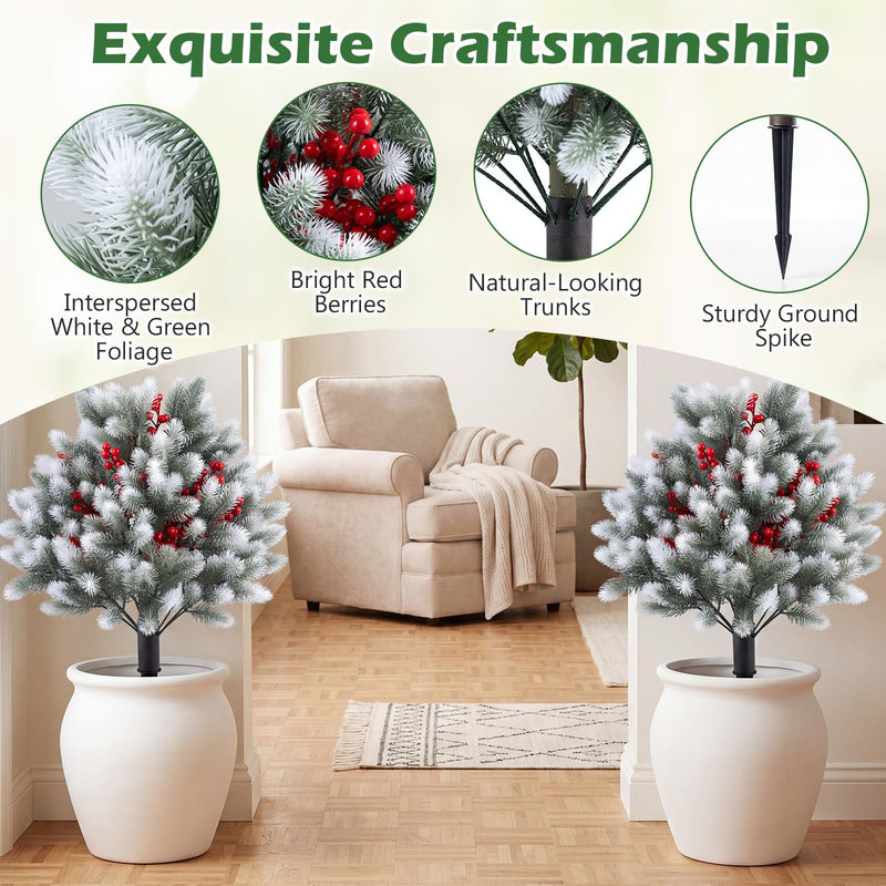 Load image into Gallery viewer, Goplus 27.5" Faux Pine Needle Bushes with Ground Spikes | Artificial Cedar Topiary Ball Trees Set of 2