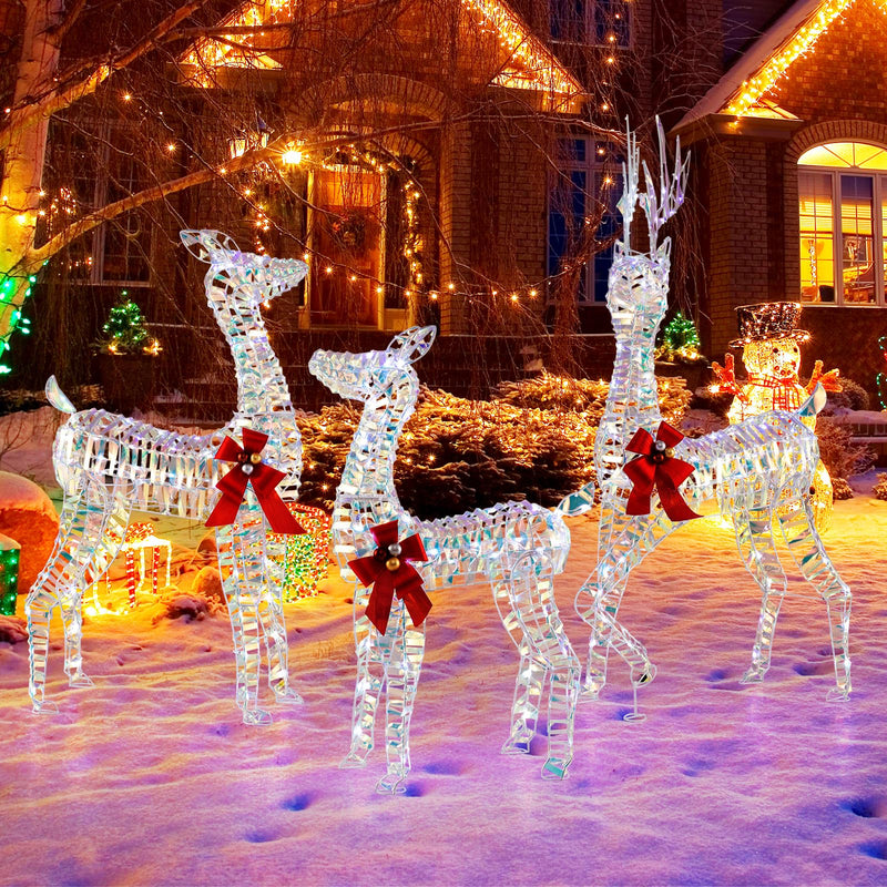 Load image into Gallery viewer, Goplus 3-Piece Large Lighted Christmas Reindeer Family, Light up Xmas Decorations w/LED Lights & Bows