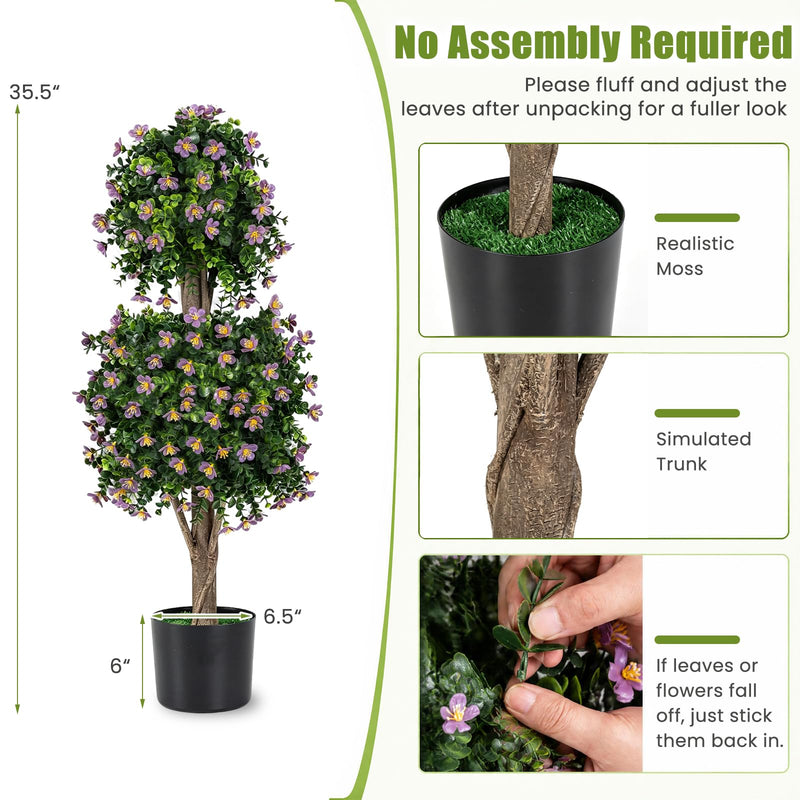 Load image into Gallery viewer, Goplus Set of 2 Artificial Topiary Trees | Realistic Evergreen Plant w/ 2 Topiary Balls and Blossoms