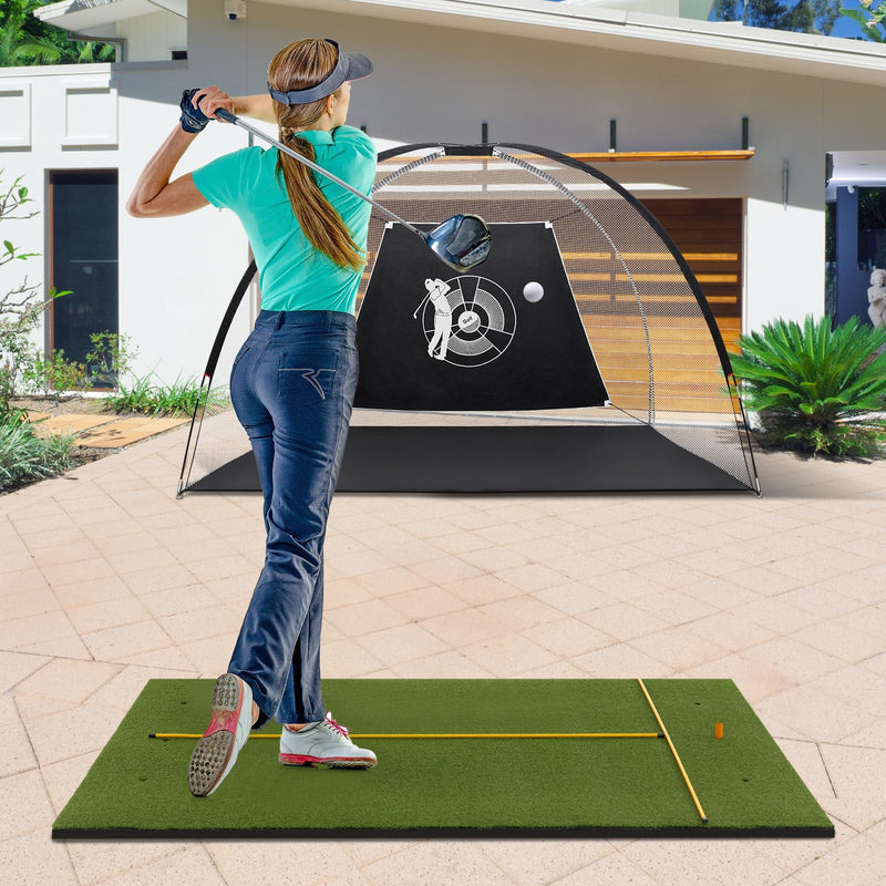 Load image into Gallery viewer, Goplus Golf Mat, 5x3ft/5x4ft Golf Hitting Mat 20/25/27/32mm Thick w/2 Alignment Sticks & 2 Golf Tees