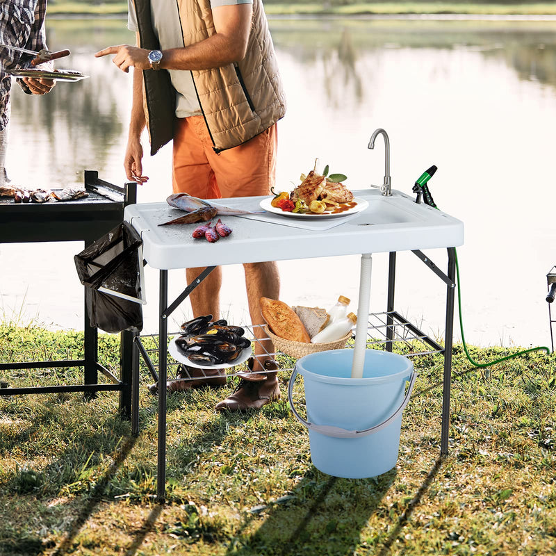 Load image into Gallery viewer, Goplus 42.5'' Folding Fish Cleaning Table with Sink and Spray Nozzle