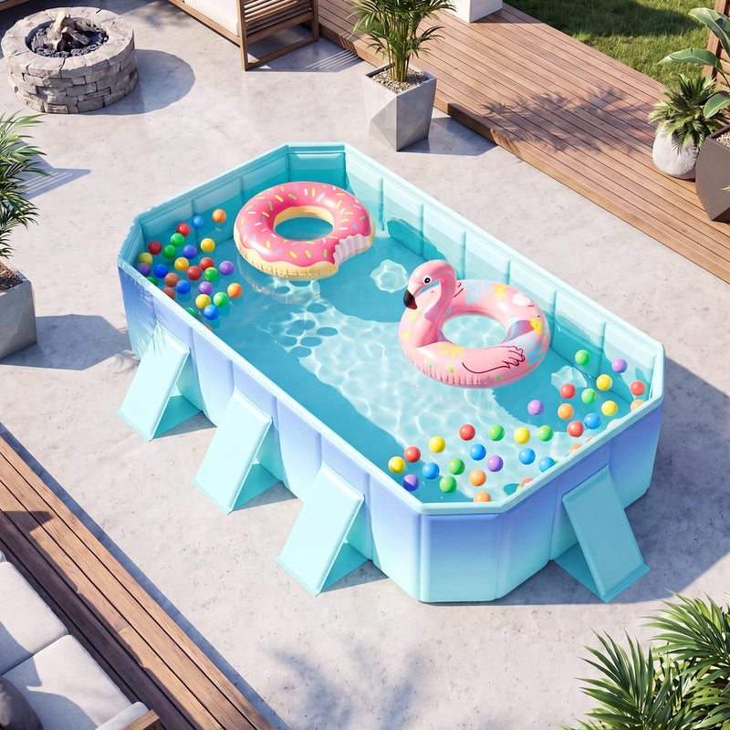 Load image into Gallery viewer, Goplus Foldable Portable Rectangle Around Ground Pool with 24 Hard Shell and Drain Hose