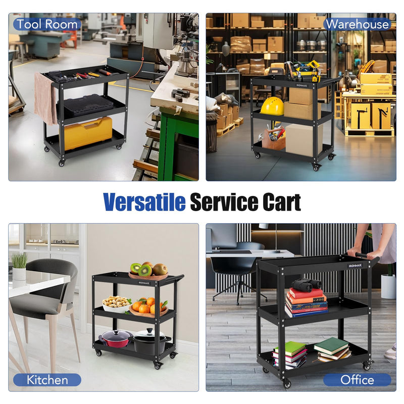 Load image into Gallery viewer, Goplus 3-Tier Utility Cart, Heavy Duty Commercial Service Tool Cart w/3 Spacious Shelves