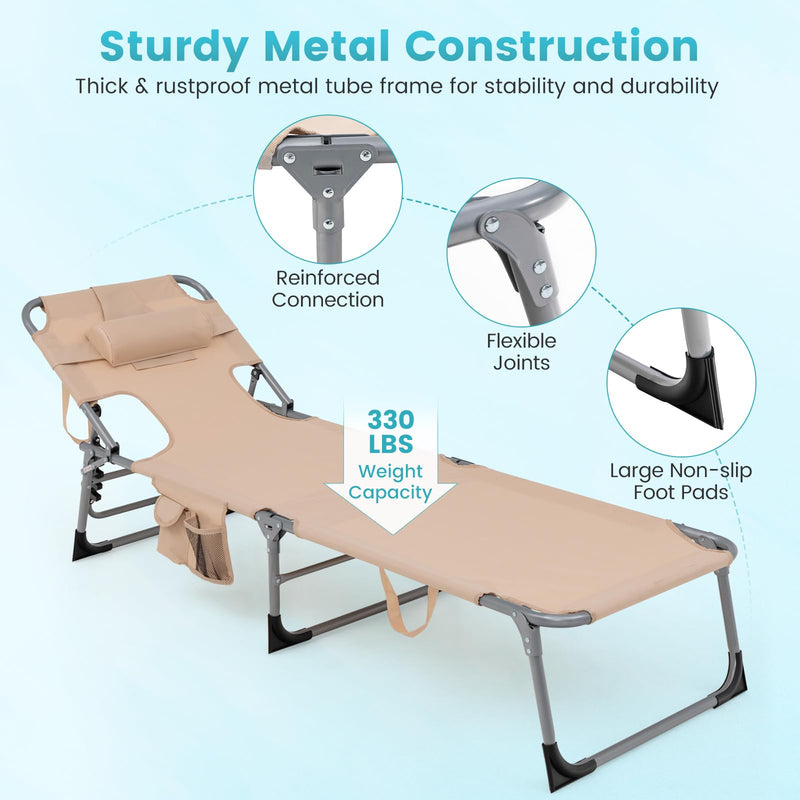 Load image into Gallery viewer, Beach Chaise Lounge with Face Hole, Folding Recliner Black/Gray/Sky Blue/Navy