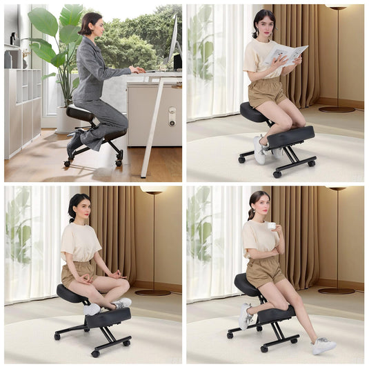 Goplus Upholstered Kneeling Chair with 4 Lockable Universal Wheels