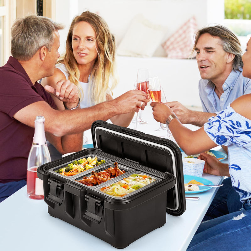 Load image into Gallery viewer, Goplus Insulated Food Pan Container, 31 QT Stackable Hot Box w/ 3 Transparent One-Third Pans with Lids