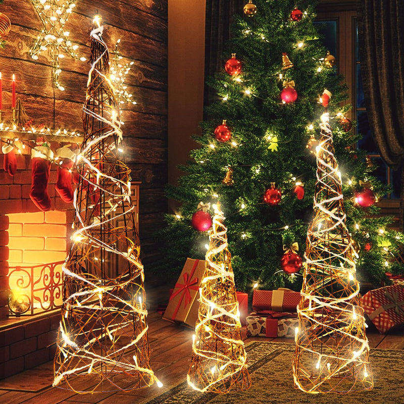 Load image into Gallery viewer, Goplus Set of 3 Large Christmas Cone Trees, 32” 24” 16” Indoor Christmas Trees w/Warm White LED Lights