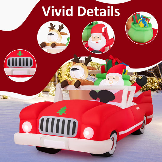 Goplus 7.7 FT Long Lighted Xmas Inflatable Santa Claus & Reindeer Driving Red Car Gift Boxes