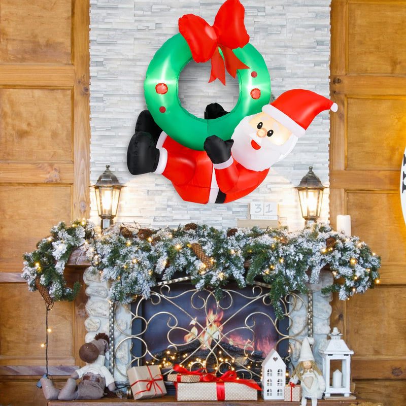 Load image into Gallery viewer, Goplus Christmas Inflatables, 4FT Blow up Santa Claus w/LED Lights & Christmas Wreath